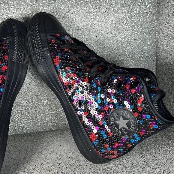 Converse CTAS HI Top Sequins BLACK/BLUE/CHERRY RED Sneakers Shoes Size 5 3.5 - Picture 5 of 10